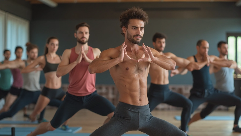 مجموعة من الأشخاص يمارسون تمارين اليوجا في صالة رياضية