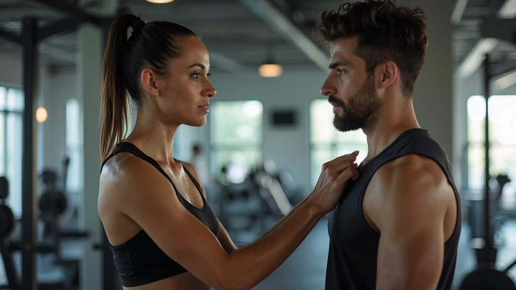 مدرب لياقة يقيس نبضات قلب متدربة باستخدام جهاز قياس معدل ضربات القلب